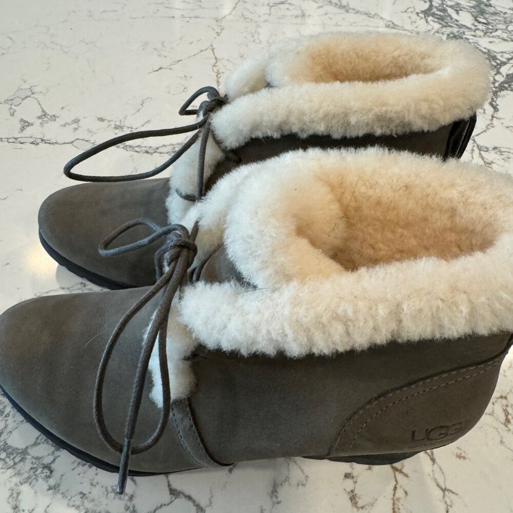 UGG Gray Suede Shearling Lined Ankle Booties